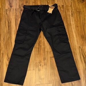 Jeanetix Mens 36 pants twill Black Cargo utility 90s 2000s y2k military belt NWT